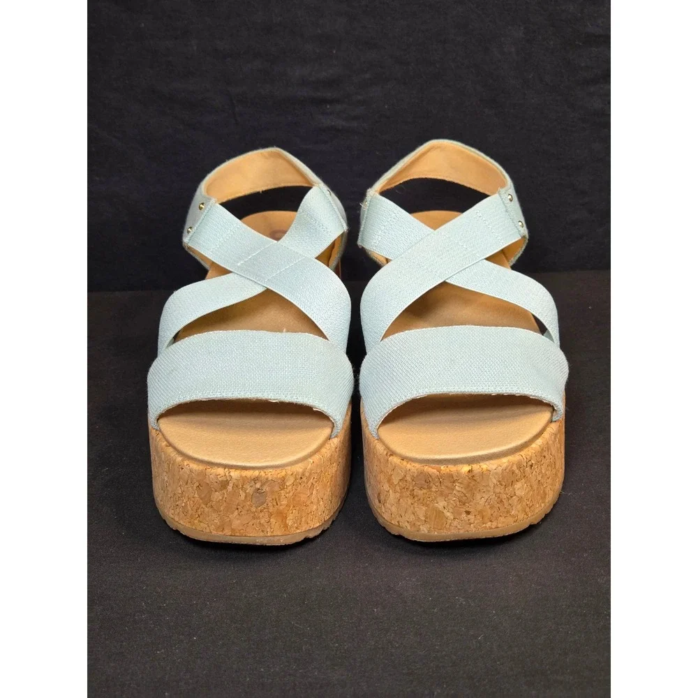 Dr. Scholls Forever Original Light Blue Cork Platform Wedge Sandals Womens‎ 9m